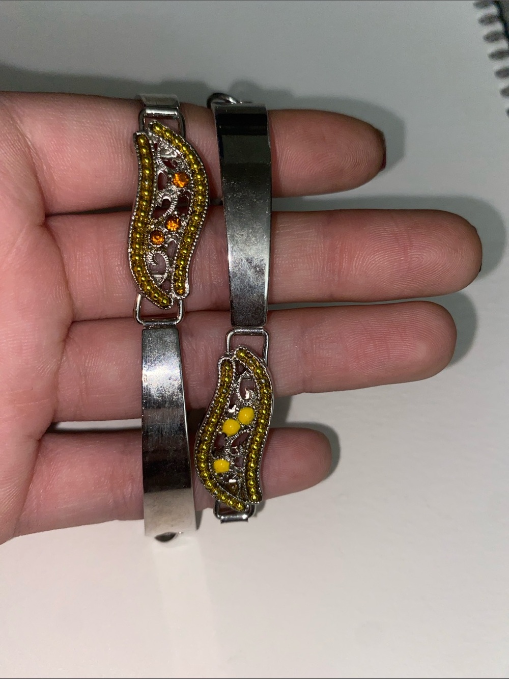 Yellow and orange Beaded Silver Tone Bracelet set